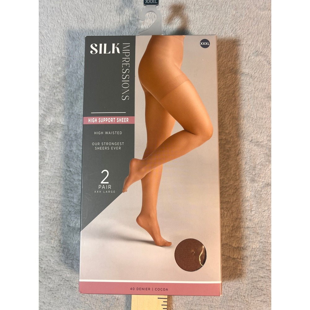 Silk Impressions XXXL 40 Denier High Support Sheer Pantyhose Cocoa 2 Pack NWT
